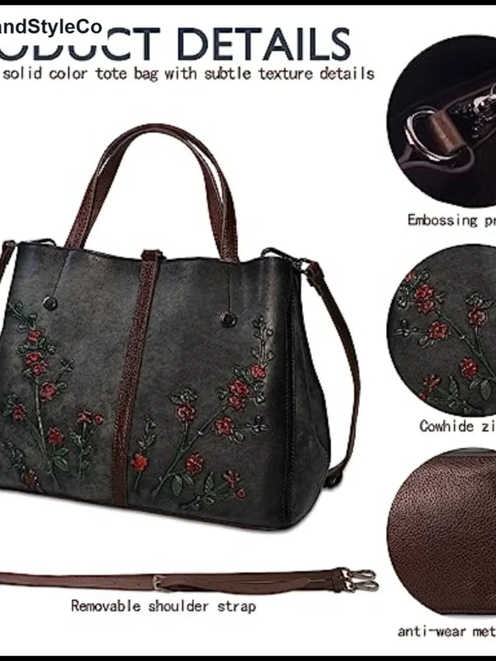 Genuine Leather Satchel Top Handle Handbag Vintage Embossed Crossbody Hobo Purse